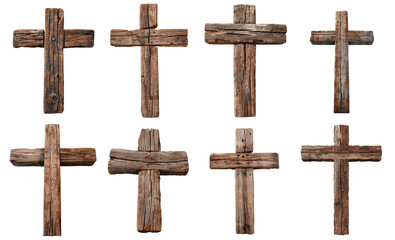 The image is a set of wooden crosses Set of png elements.
