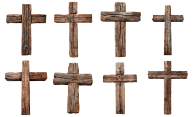 The image is a set of wooden crosses Set of png elements.