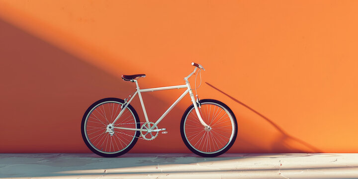 A white bicycle on an orange   background, 