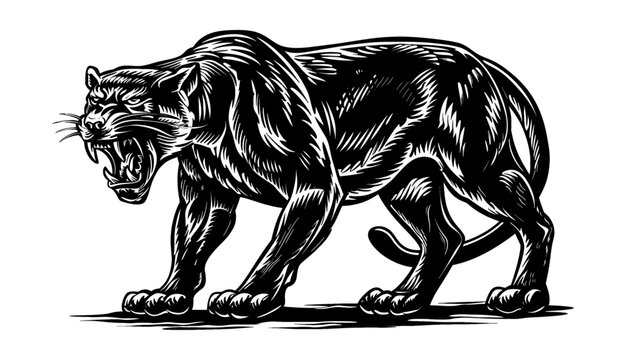 recommend clip art: panther engraving black and white outline