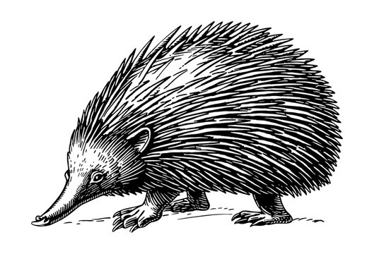 echidna engraving black and white outline
