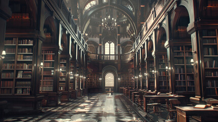 Obraz premium A large library with many bookshelves and a lot of books