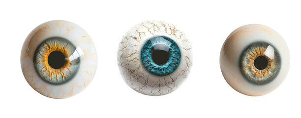 Three eyes with different colors and sizes Set of png elements.