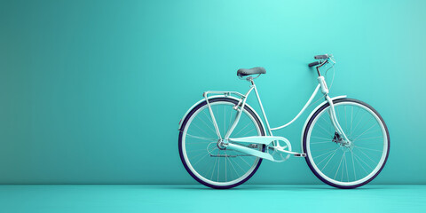 A white bicycle on turquoise background, 