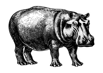 Obraz premium hippopotamus engraving black and white outline