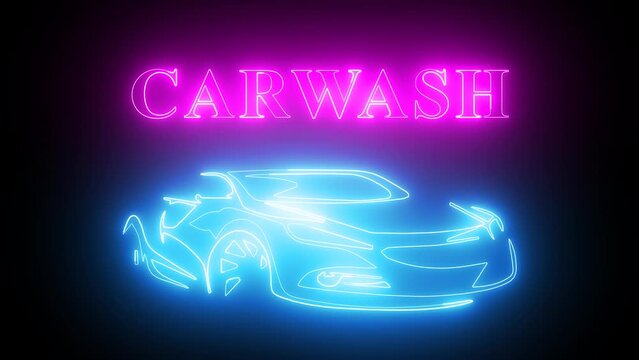 car wash logo neon light effect green screen background