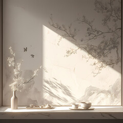 Elevate Your Space with Timeless Charm - Exquisite Marble Backdrop Featuring an Artful Floral Pattern