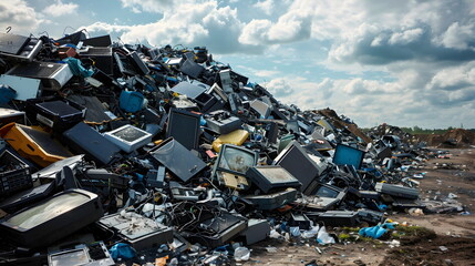 A pile of electronic equipment on a landfill