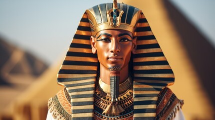 Close-up portrait of an Egyptian pharaoh in royal attire and his entourage. Ancient Egypt concept....