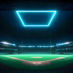 Striking Neon Illumination of a Major League Baseball Field at Night - Professional Rendered Image - obrazy, fototapety, plakaty