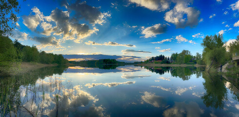 Serene Fishing Lake: A peaceful scene by the tranquil waters of a secluded fishing lake