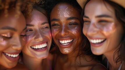 Natural Beauty Radiant: A Diverse Group of Women Laughing and Smiling in Genuine Joy and Empowerment