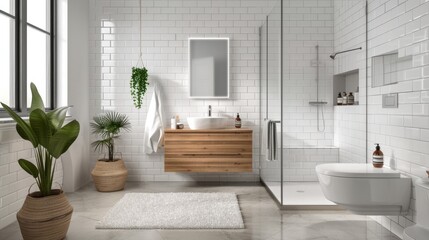 Elegant and minimalist Scandinavian bathroom design with natural accents