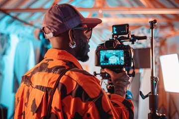 Male influencer capturing an impromptu video for social media, chronicling his lifestyle and establishing the latest fashion trends as a content creator