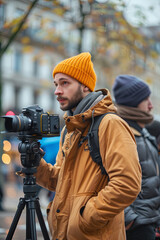 Male influencer capturing an impromptu video for social media, chronicling his lifestyle and establishing the latest fashion trends as a content creator