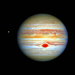 Planet Jupiter and One of its Moons. Digital enhancement of an image by NASA
