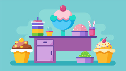 The kitchen island is transformed into a decorateyourowncupcake station with colorful icing and sprinkles galore.