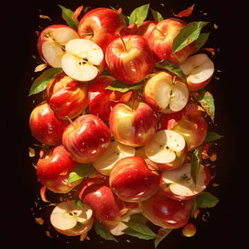A Collection of Fresh Red and Green Apples Thinly Sliced for Gourmet Use or Aesthetic Appeal