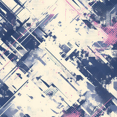 Vibrant City Skyline with Electric Energy, Grunge Effect Stylized in Halftone for Edgy and Urban Design