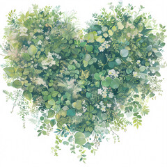 Artful Watercolor Green Leaves Heart Shape - Perfect for Nature-inspired Projects