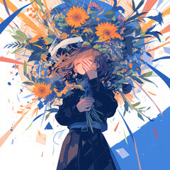 Luminous Girl in a Garden of Flowers - A Dreamy Artistic Portrait