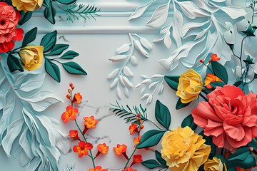 Hand made artificial flowers on wallpaper and pattern
