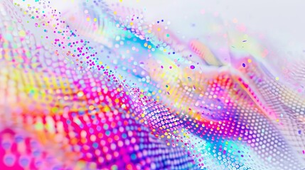 Colorful and shiny 3D rendering of a wavy surface with a lot of tiny dots. - obrazy, fototapety, plakaty