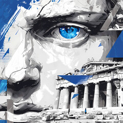 Sublime Blue Athens - Artistic Perspective of a Modern Greek Monumental Mural