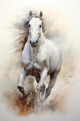 running horse in aquarelle style, watercolor horse