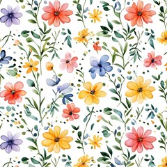 flower doodle pattern watercolor on white background