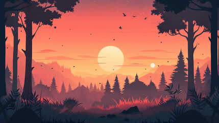 A forest scene in flat graphics