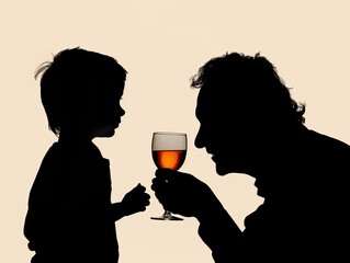 Father giving his son a glass of wine