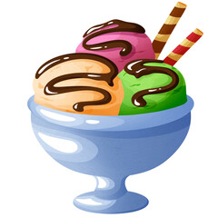 Fototapeta premium Assorted bright ice cream with syrup