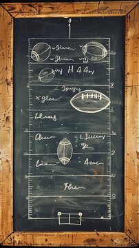 chalkboard with football plays drawn on it