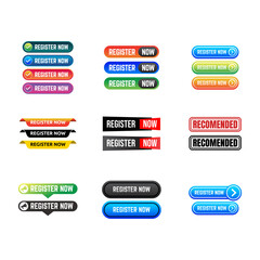 Set of label With Megaphone And Text Register Now.