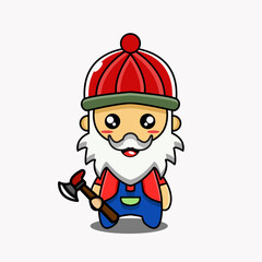 cute vector design illustration of an old carpenter mascot