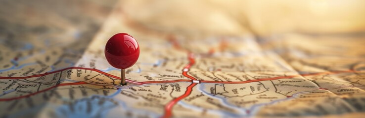 Adventure, discovery find your way. Location marking with a pin on a map with routes