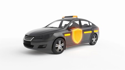 Car Side Profile with Glowing Shield Emblem in a Bright Room - Safety Auto Insurance.