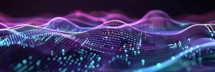  A dark purple background with blue and yellow lines geometric polygonal space low poly network nodes with connected dots and lines on dark blur blue tone background. Concept for digital technology,