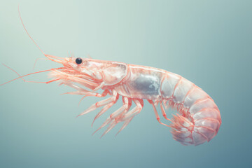 Prawn on pastel blue background. Delicious food concept