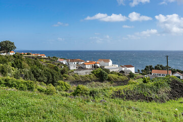 Fototapeta premium Azores. Pico Island. Atlantic Ocean. Beautiful landscape panoramic view of the coast. Amazing seascape. The vineyards. Villas and houses in the Azores.
