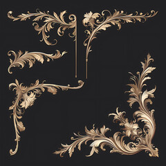 Stylish Golden Rococo Molding with Rich Acanthus Foliage for Luxury Backgrounds and Marketing Materials - obrazy, fototapety, plakaty