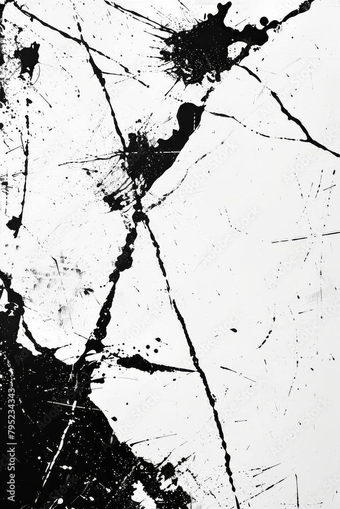 Aufkleber Expressive white splatter and lines create a stark contrast against a black background in this abstract piece