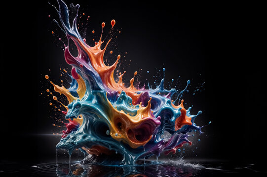 Esplosione di Movimento Liquido- Pattern Colorato a Onde Curve con Gocce di Vernice su Sfondo Bianco