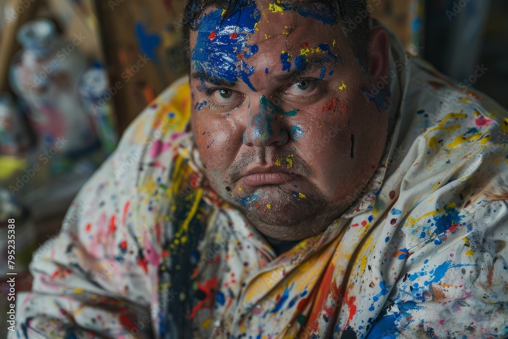 Aufkleber a detailed capture of a color-strewn painter's smock, showcasing the creative process and artistic e