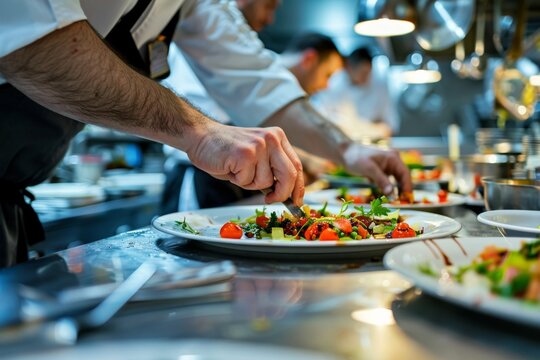 A chef applies finishing touches to a dish, exemplifying the precision and finesse of culinary arts - Powered by Adobe