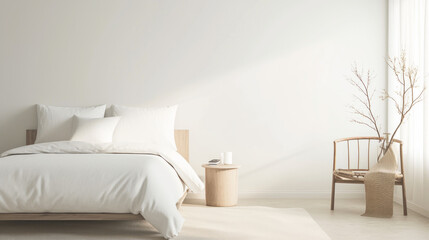 Aesthetic bed with a minimalist design, featuring crisp white linens