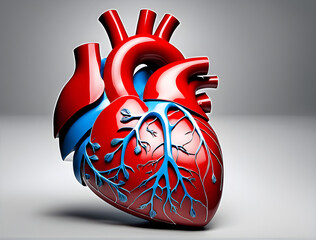 Human heart on a gray background. 3d illustration with clipping path