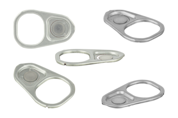 set ring-pull, pull tab from an aluminum tin can isolated from background	