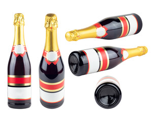 set champagne bottle, sparkling wine bottle isolated from background